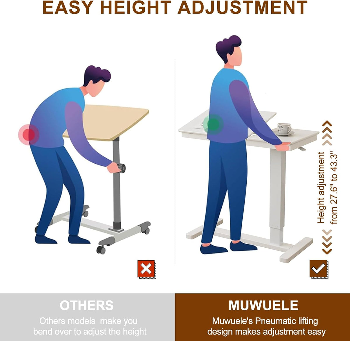 Flexible Comfort | Adjustable Rolling Overbed Table with Tilt-Top Desk