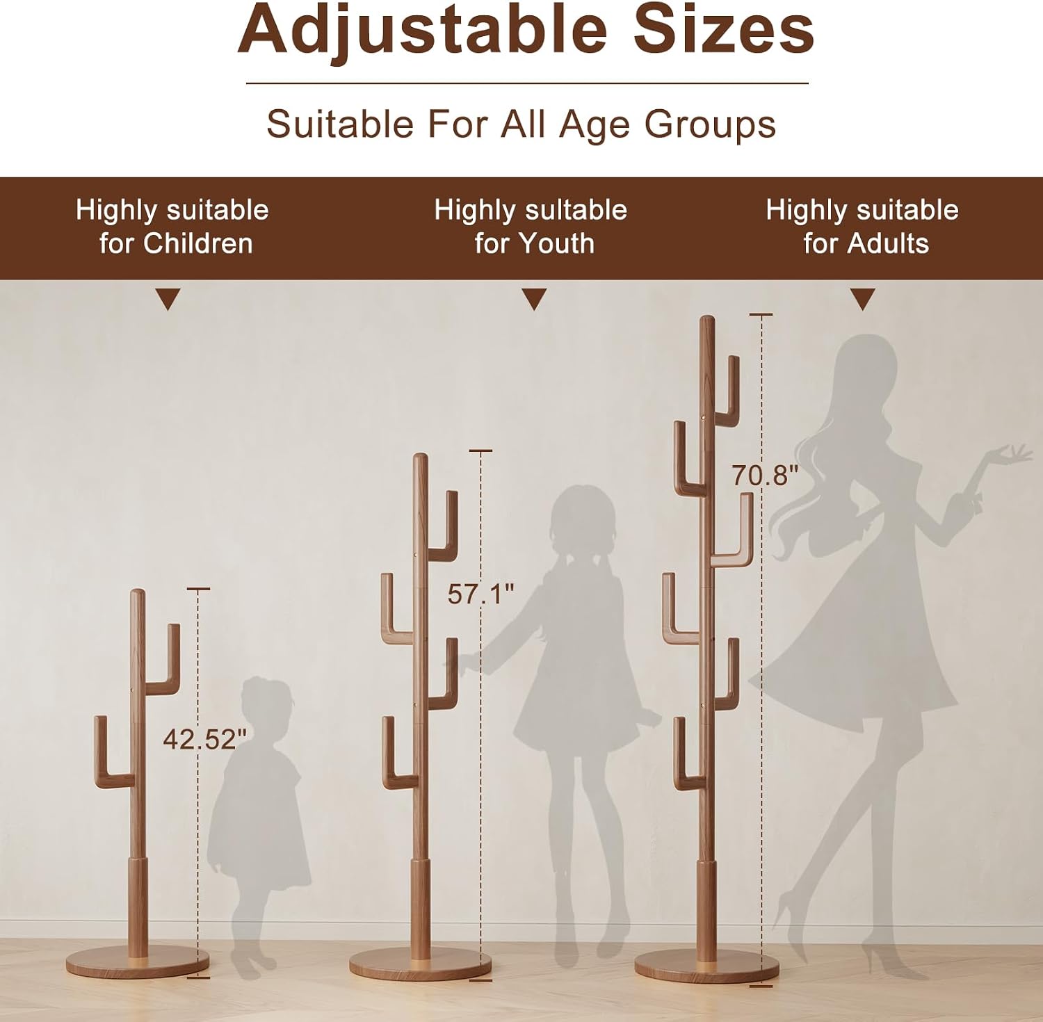 Natural Sculptural Charm | Solid Wood Freestanding Coat Rack with 6 Hooks
