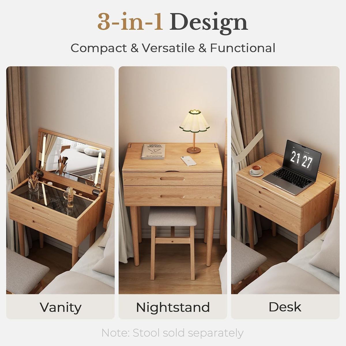 Effortless Beauty | Compact Flip-Top Vanity Desk with LED Mirror