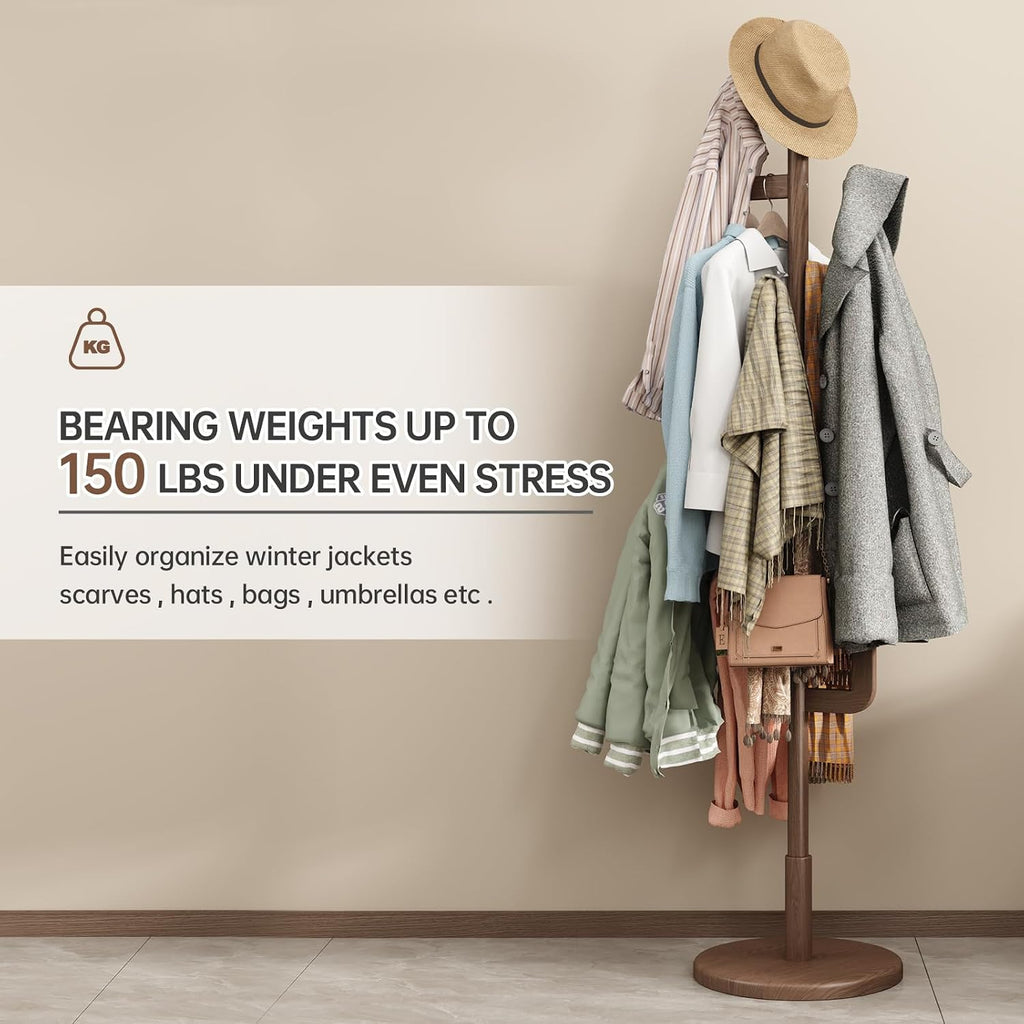 Natural Sculptural Charm | Solid Wood Freestanding Coat Rack with 6 Hooks