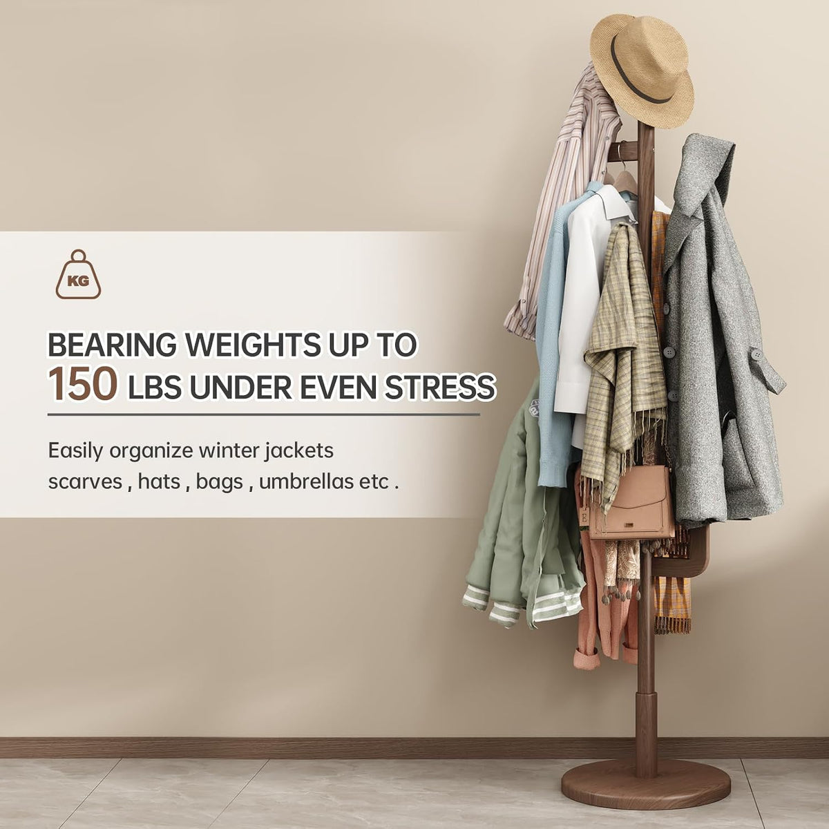 Natural Sculptural Charm | Solid Wood Freestanding Coat Rack with 6 Hooks