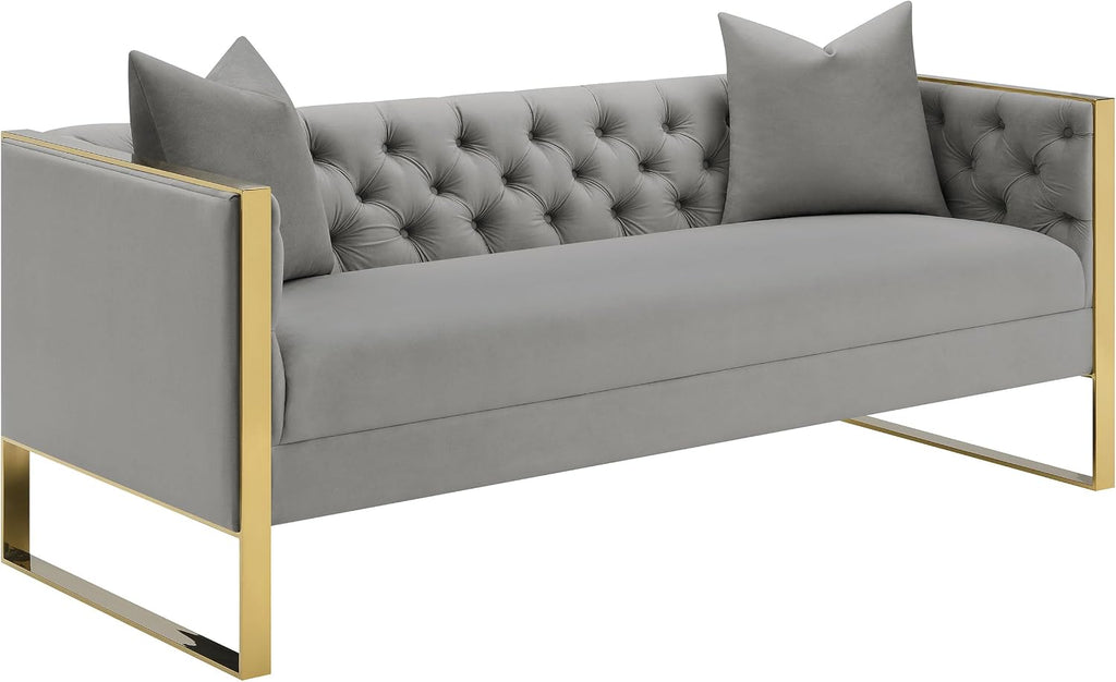 Modern Glamour | Tufted Velvet Sofa with Gold Accents