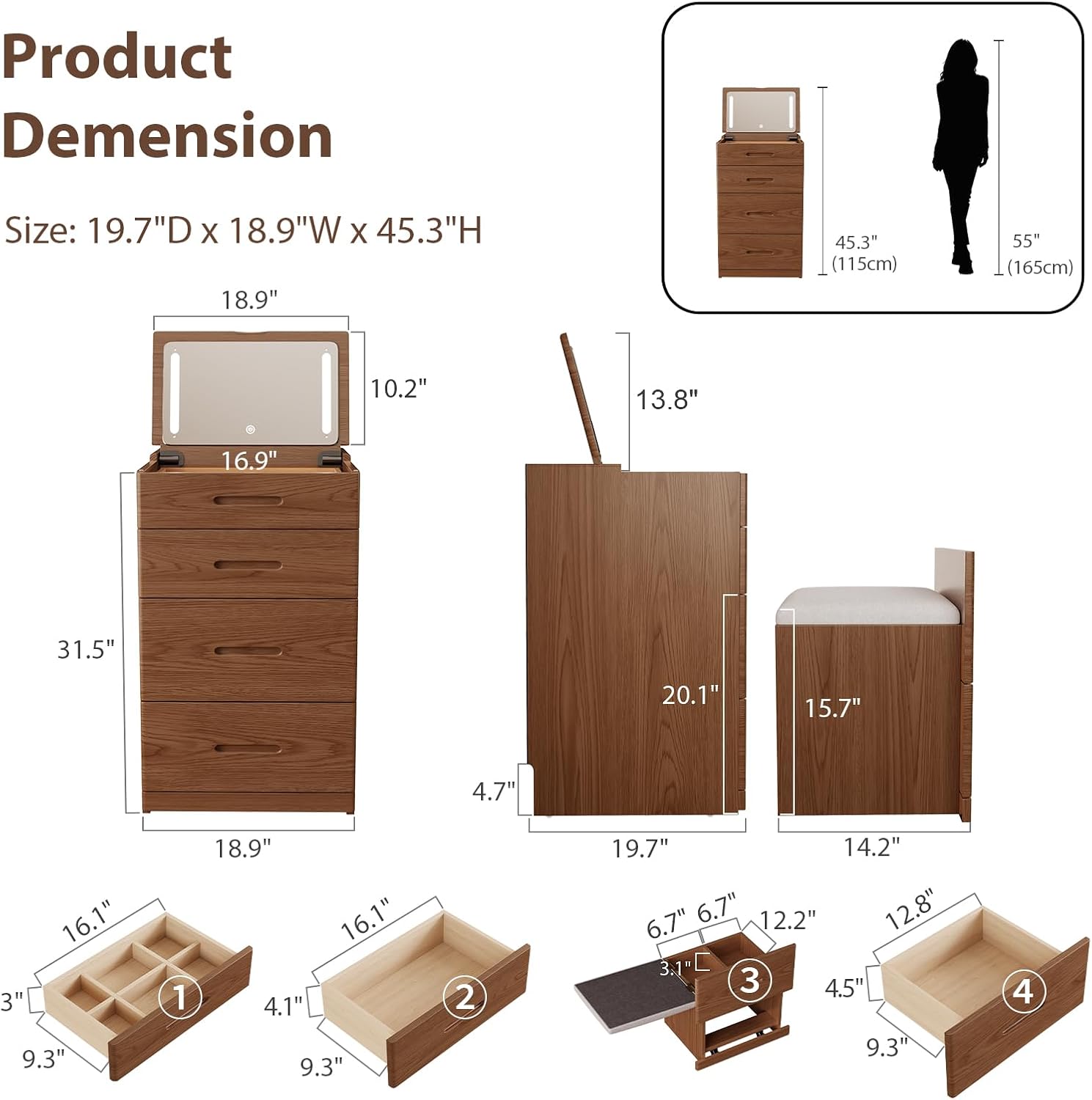 Effortless Beauty | 3-in-1 Flip-Top Vanity Desk with Hidden Chair