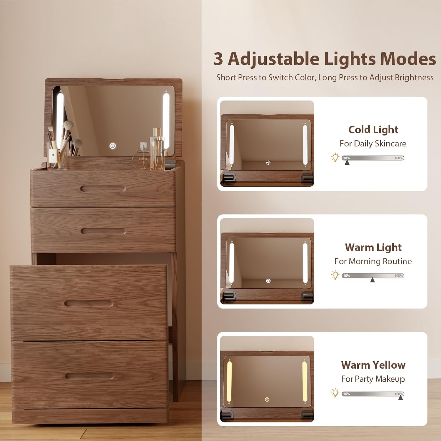 Effortless Beauty | 3-in-1 Flip-Top Vanity Desk with Hidden Chair