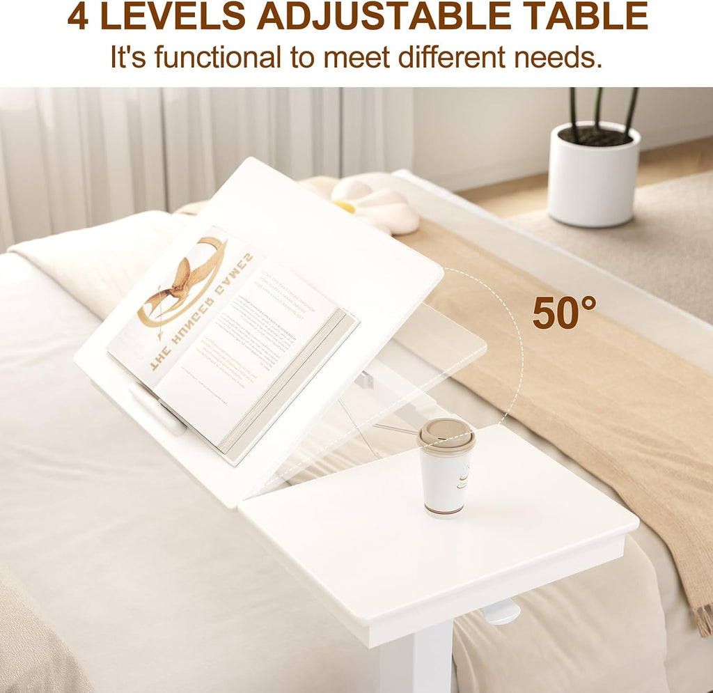 Flexible Comfort | Adjustable Rolling Overbed Table with Tilt-Top Desk