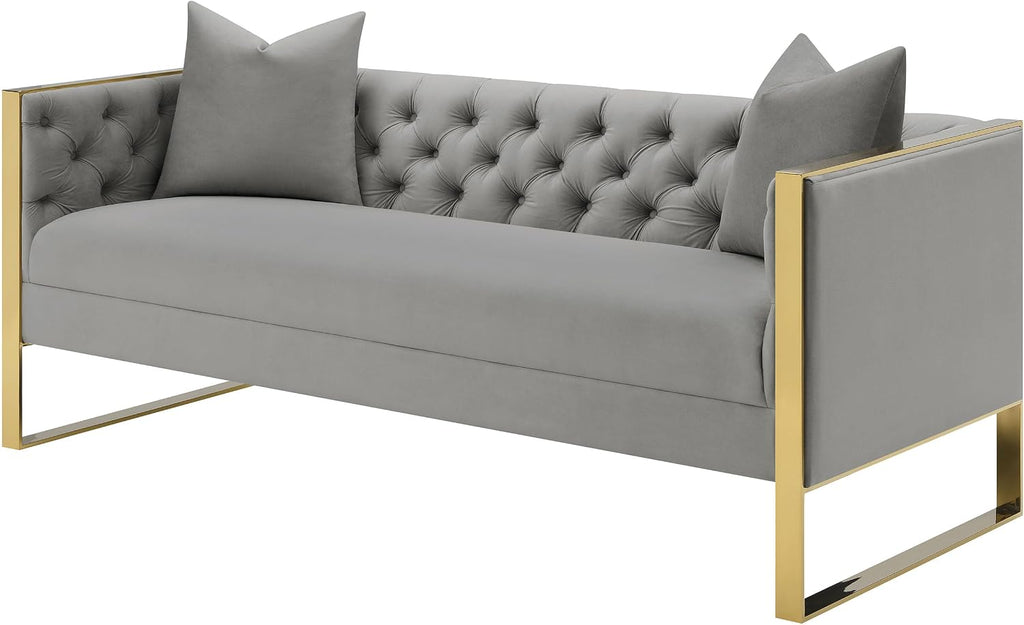 Modern Glamour | Tufted Velvet Sofa with Gold Accents