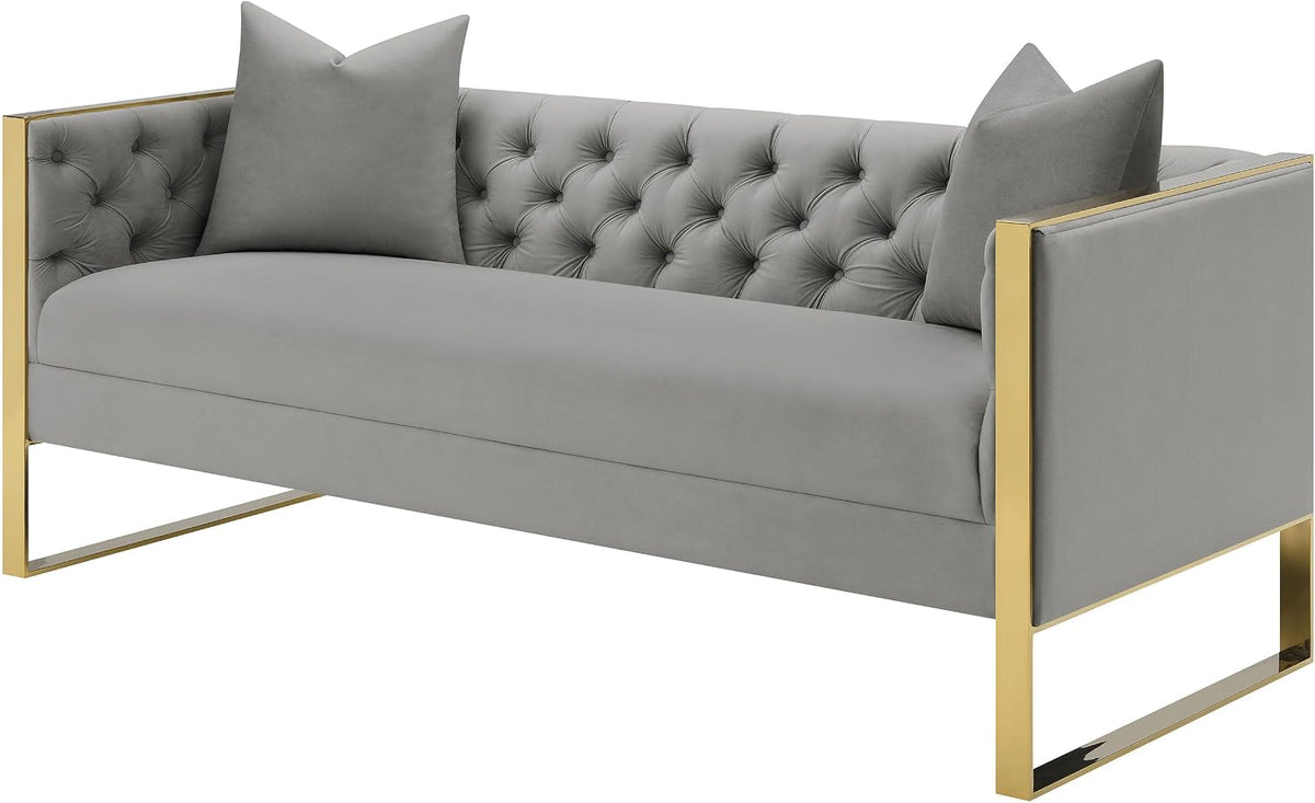 Modern Glamour | Tufted Velvet Sofa with Gold Accents
