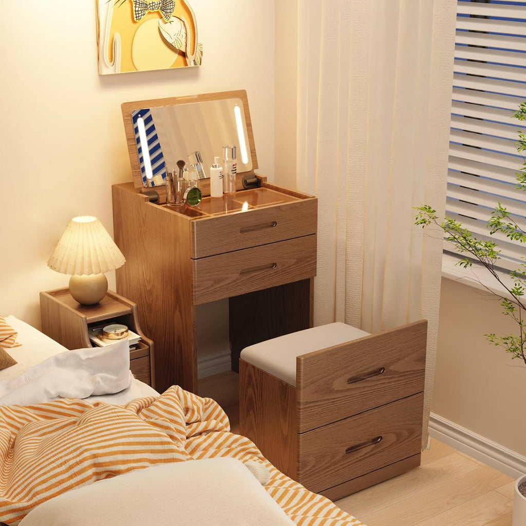 Effortless Beauty | 3-in-1 Flip-Top Vanity Desk with Hidden Chair