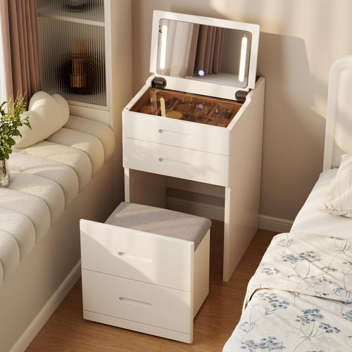 Effortless Beauty | 3-in-1 Flip-Top Vanity Desk with Hidden Chair