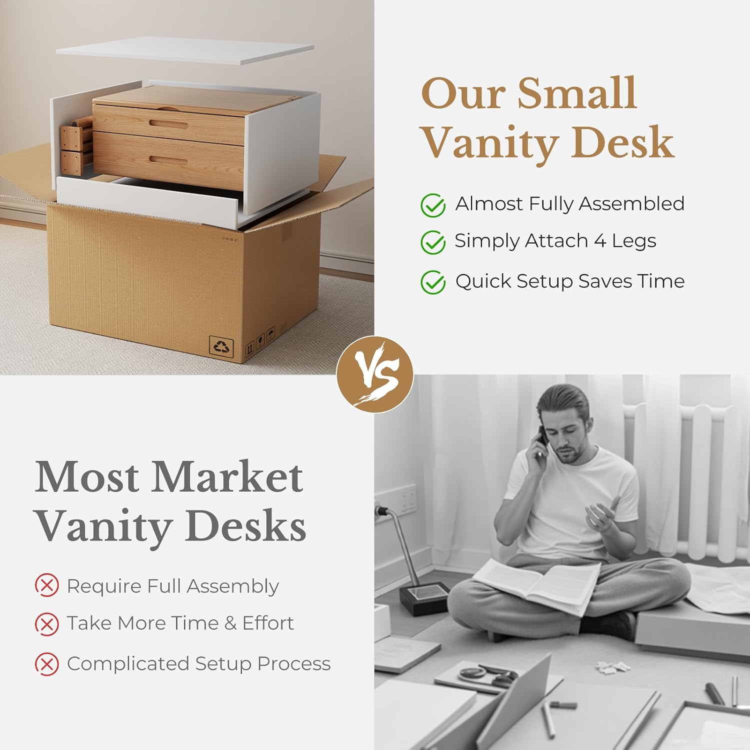 Effortless Beauty | Compact Flip-Top Vanity Desk with LED Mirror