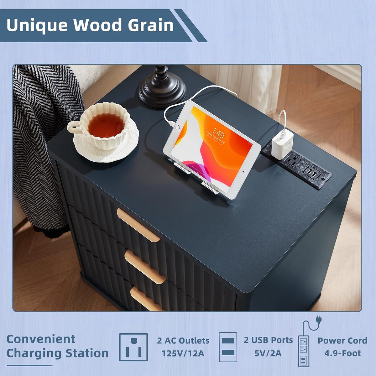 Modern Comfort | LED Nightstand with Charging Station & Storage