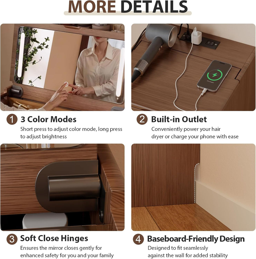 Effortless Beauty | 3-in-1 Flip-Top Vanity Desk with Hidden Chair
