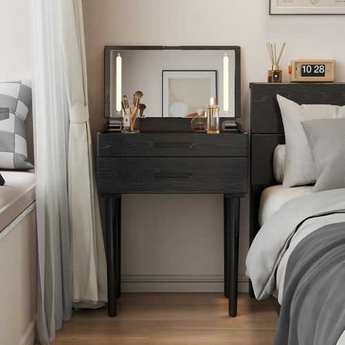 Effortless Beauty | Compact Flip-Top Vanity Desk with LED Mirror