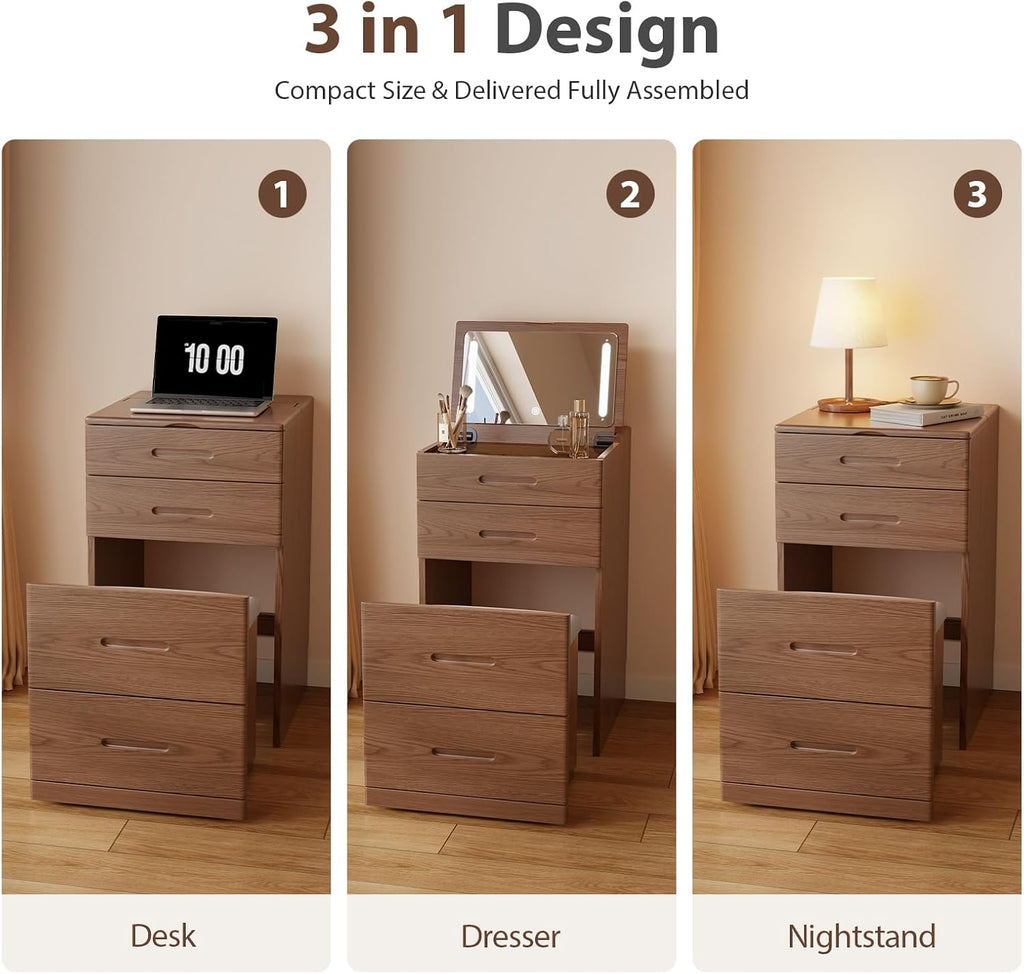 Effortless Beauty | 3-in-1 Flip-Top Vanity Desk with Hidden Chair