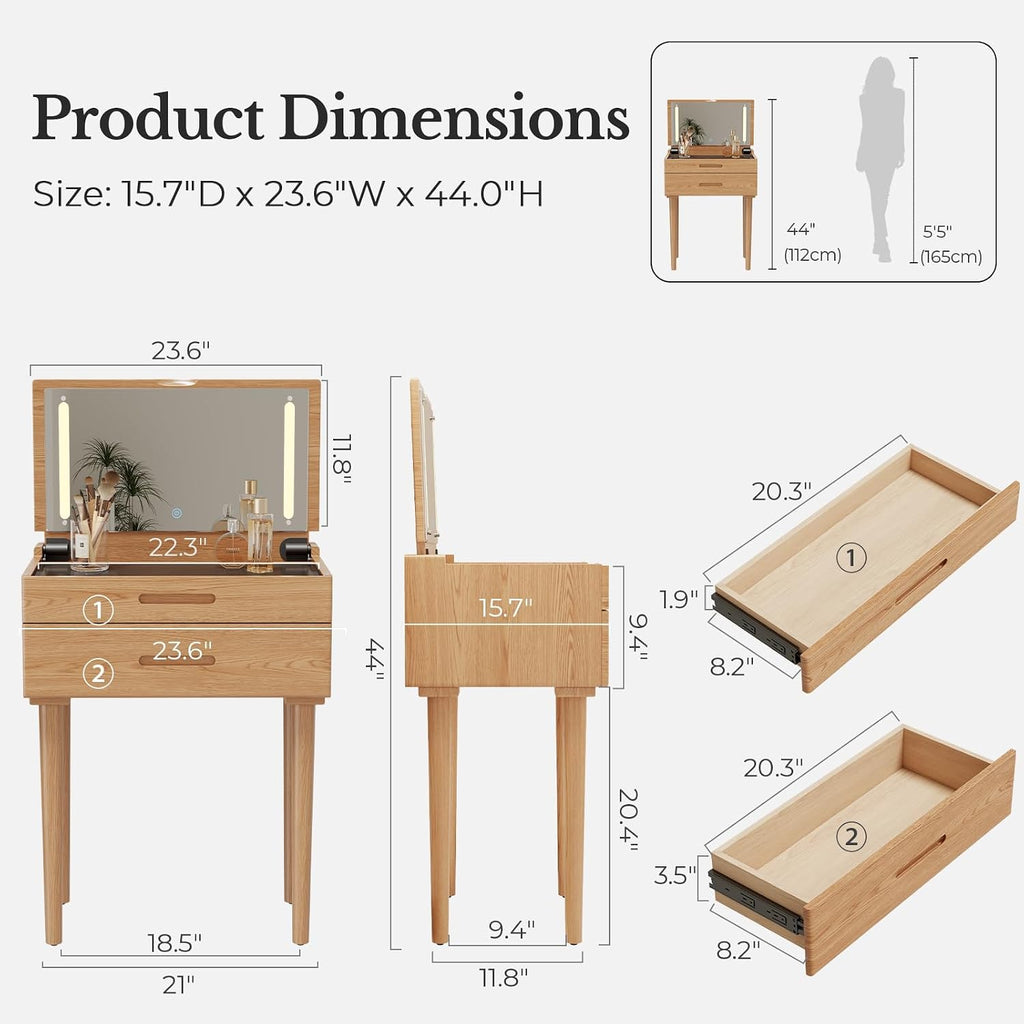 Effortless Beauty | Compact Flip-Top Vanity Desk with LED Mirror