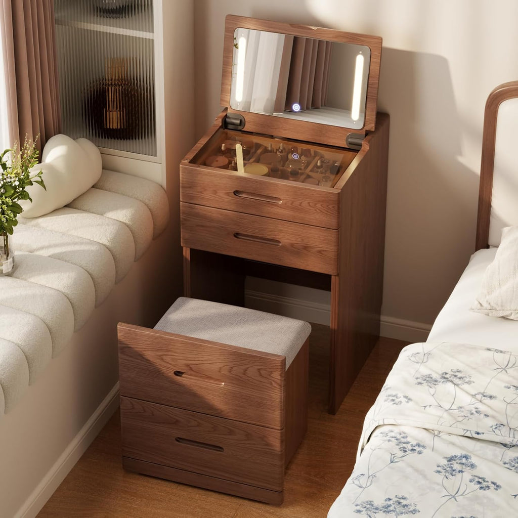 Effortless Beauty | 3-in-1 Flip-Top Vanity Desk with Hidden Chair