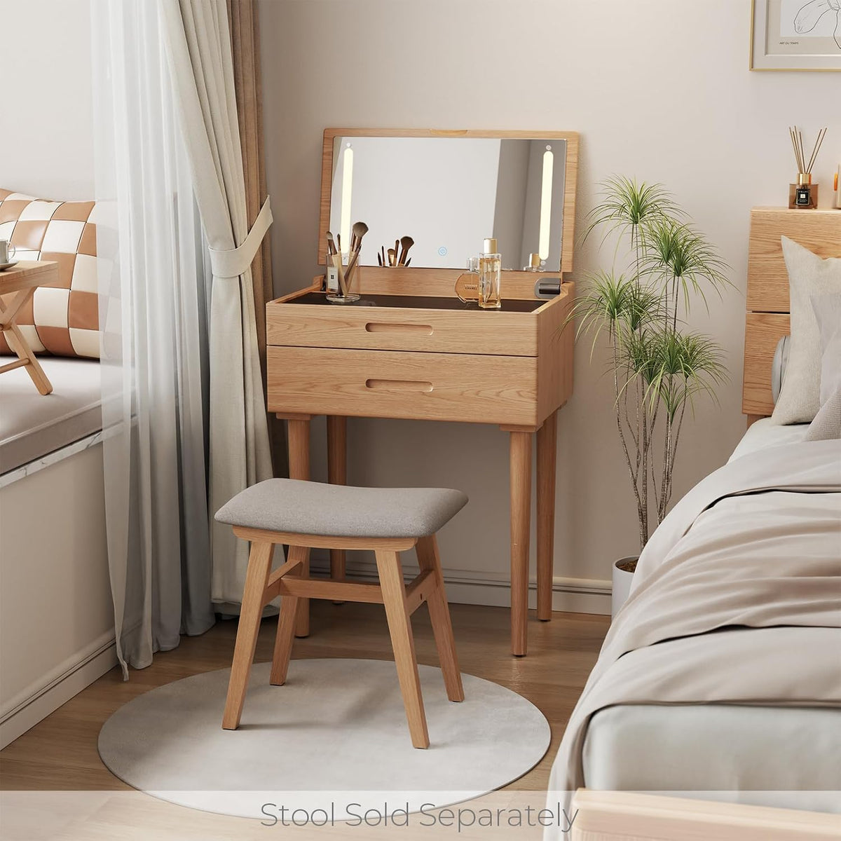 Effortless Beauty | Compact Flip-Top Vanity Desk with LED Mirror