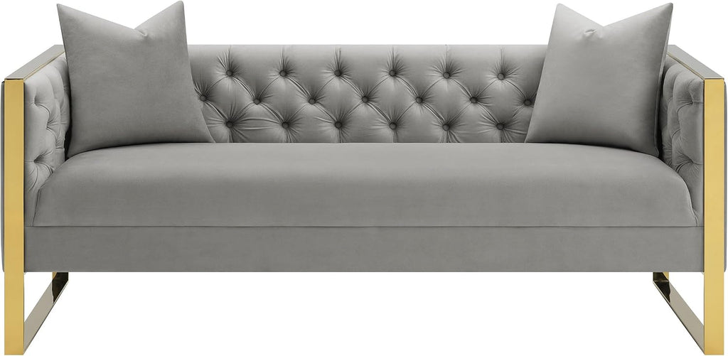 Modern Glamour | Tufted Velvet Sofa with Gold Accents