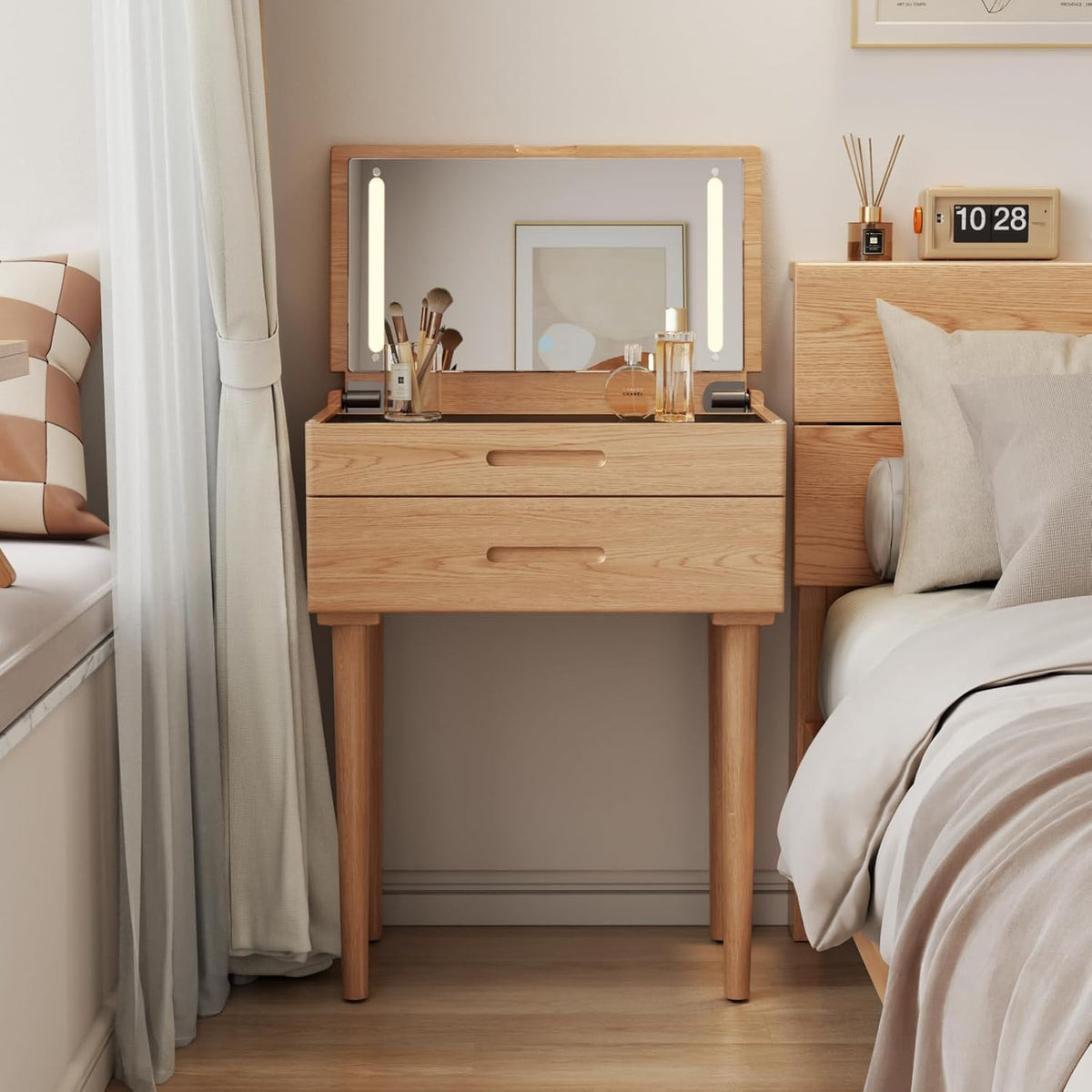 Effortless Beauty | Compact Flip-Top Vanity Desk with LED Mirror