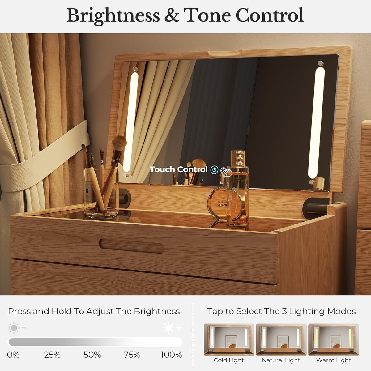 Effortless Beauty | Compact Flip-Top Vanity Desk with LED Mirror