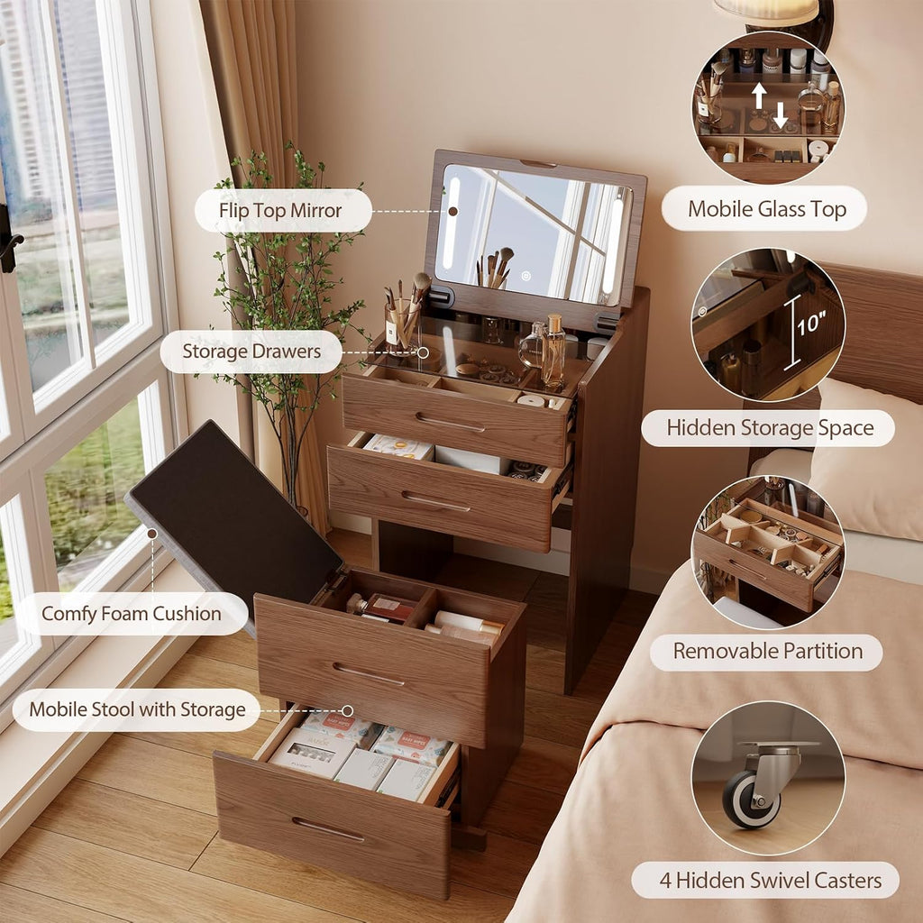 Effortless Beauty | 3-in-1 Flip-Top Vanity Desk with Hidden Chair