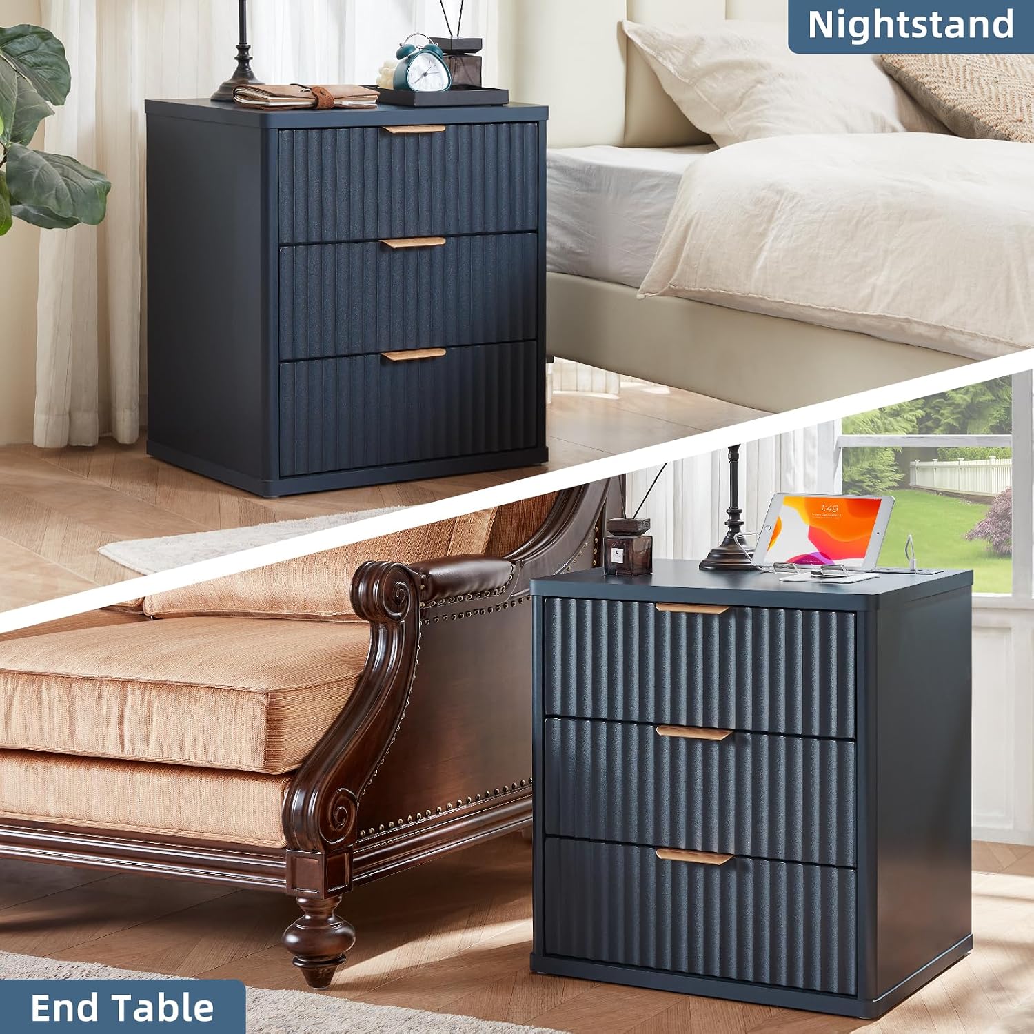 Modern Comfort | LED Nightstand with Charging Station & Storage