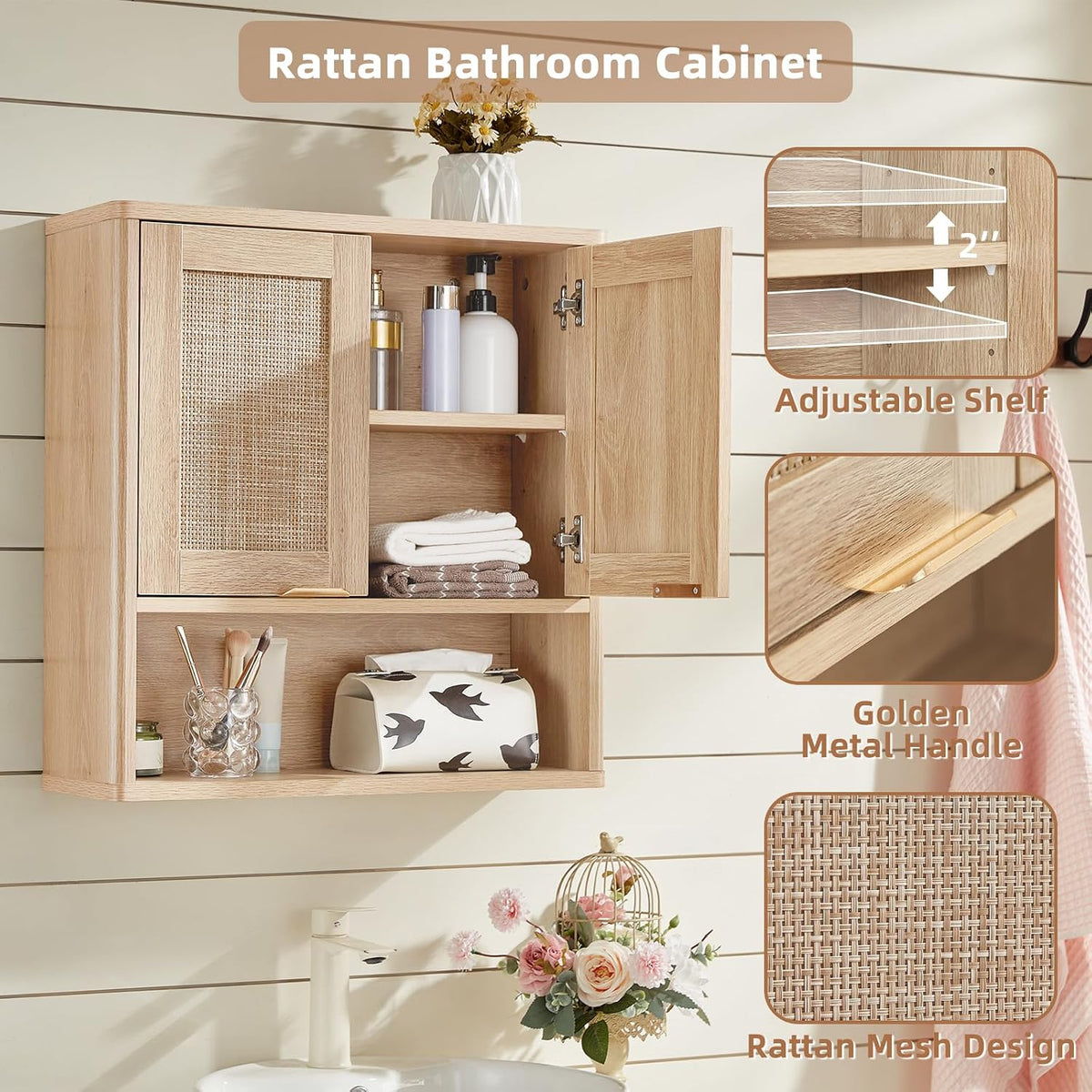 Modern Farmhouse Charm | Fluted Wall-Mounted Bathroom Storage Cabinet