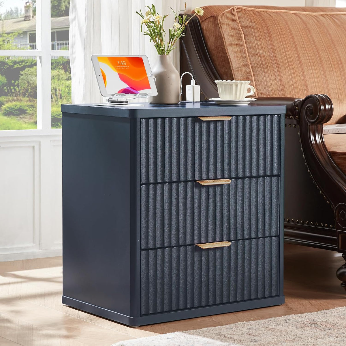 Modern Comfort | LED Nightstand with Charging Station & Storage